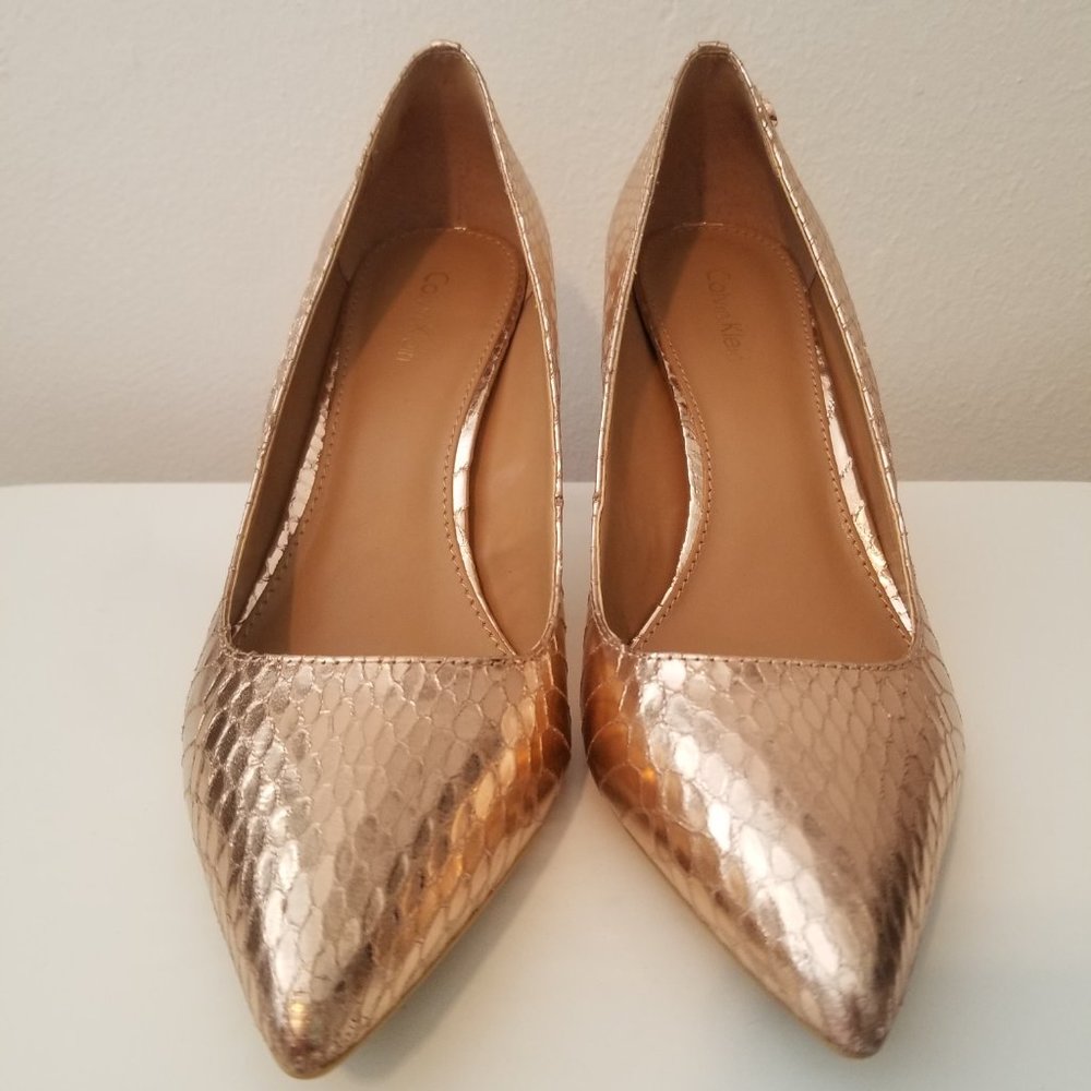 Calvin Klein Metallic Snake Rose Gold Heels